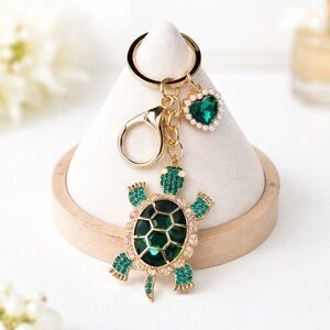 Green Turtle Keychain Heart Charm Bag Charm Whimsical Fairycore Crystal